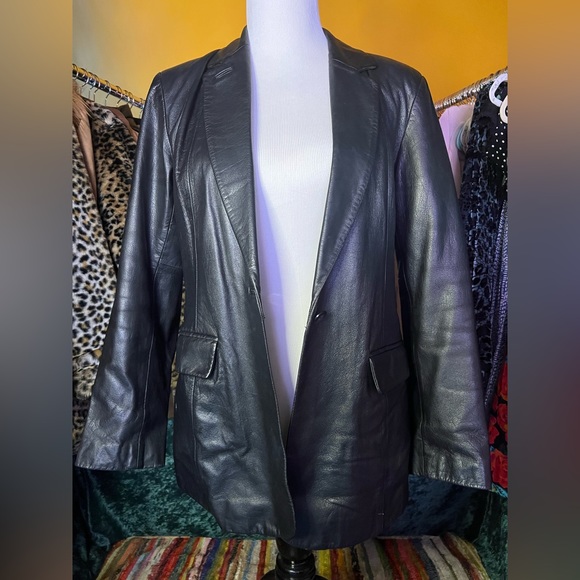 Vintage 80s leather blazer jacket - Picture 6 of 9